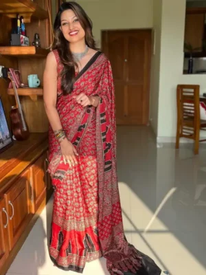 AJRAK HANDBLOCK PRINTED SAREE