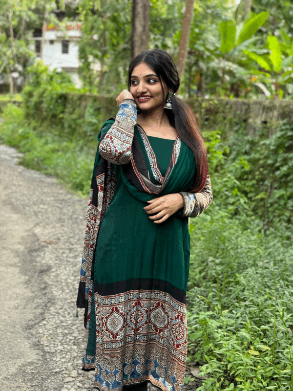 PURE MODAL SILK HANDBLOCK SALWAR SUITE - BGREEN - Image 2