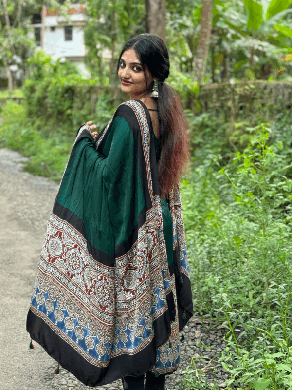 PURE MODAL SILK HANDBLOCK SALWAR SUITE - BGREEN - Image 3