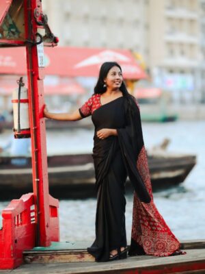 PURE MODAL SILK HANDBLOCK SAREE