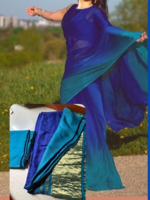 PURE MODAL SILK BLUE TEAL SHADED SAREE