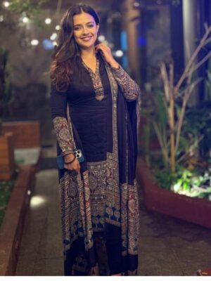 PURE MODAL SILK HANDBLOCK SALWAR SUITE BLACK-UNSTITCHED(2PS)