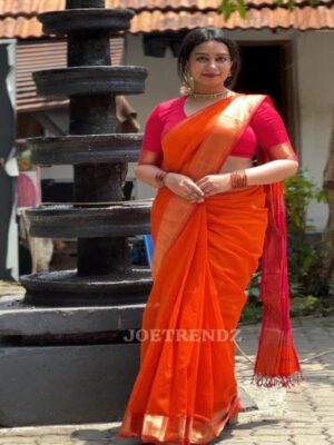 ORANGE - MAHESWARI COTTON SILK HANDLOOM SAREE