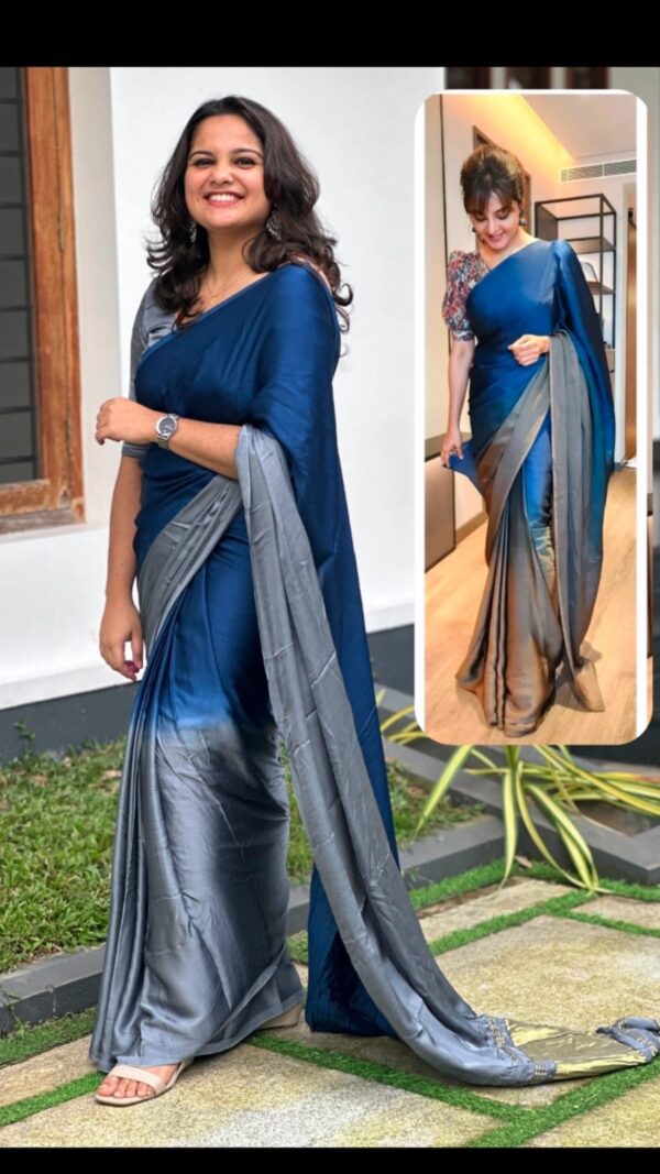 PURE MODAL SILK BLUE -GRAY SHADED SAREE MANJU WARRIOR INSPIRED - Image 4