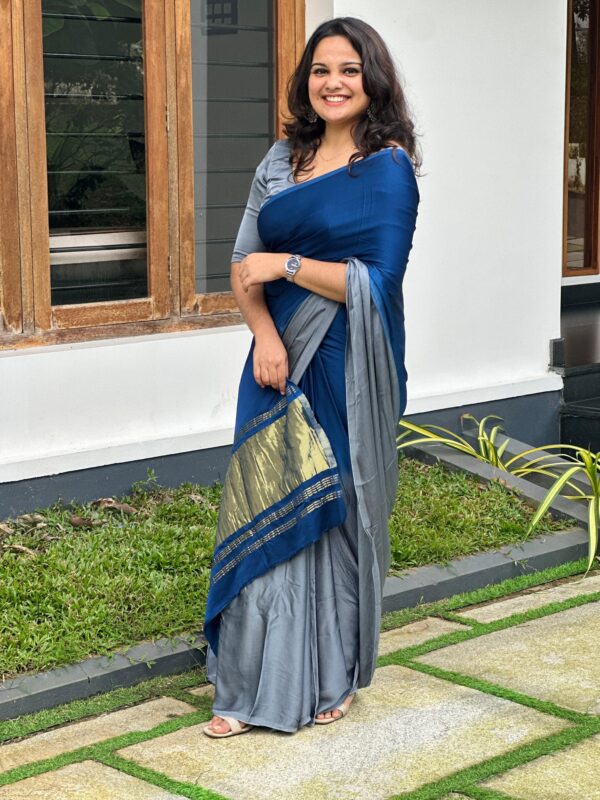 PURE MODAL SILK BLUE -GRAY SHADED SAREE MANJU WARRIOR INSPIRED - Image 3