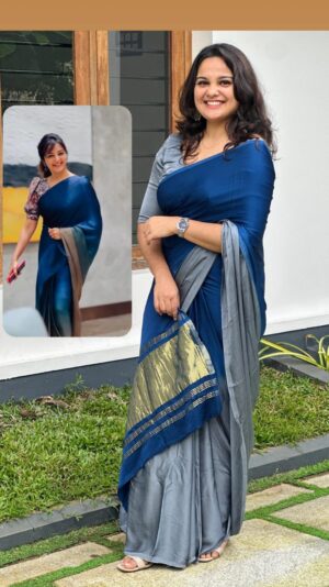PURE MODAL SILK BLUE -GRAY SHADED SAREE MANJU WARRIOR INSPIRED
