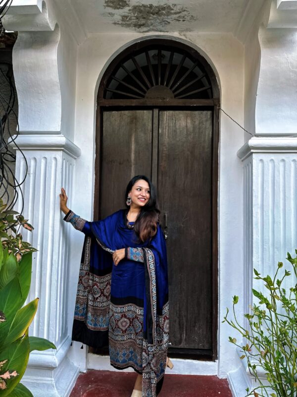 PURE MODAL SILK HANDBLOCK SALWAR SUITE (BLUE) - Image 6
