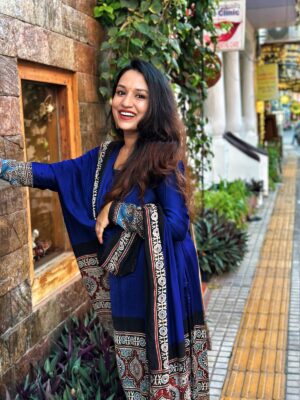 PURE MODAL SILK HANDBLOCK SALWAR SUITE (BLUE)