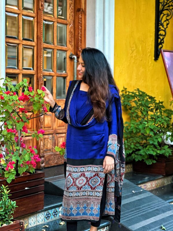 PURE MODAL SILK HANDBLOCK SALWAR SUITE (BLUE) - Image 4