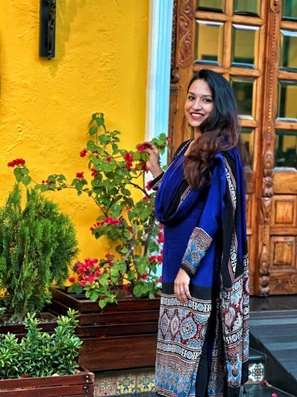 PURE MODAL SILK HANDBLOCK SALWAR SUITE (BLUE) - Image 3