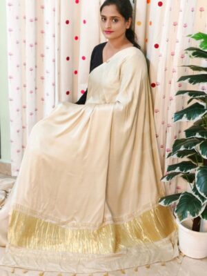 PURE MODAL SILK SAREE PLAIN ( off-white )