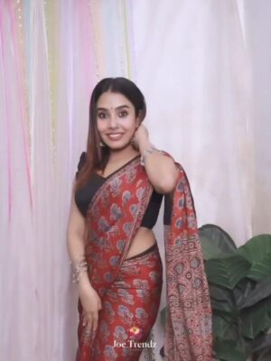 PURE MODAL SILK AJRAK HANDBLOCK PRINTED SAREE-GANGA
