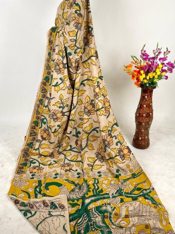 KALAMKARI MULCOTTON SAREE-LOTUS
