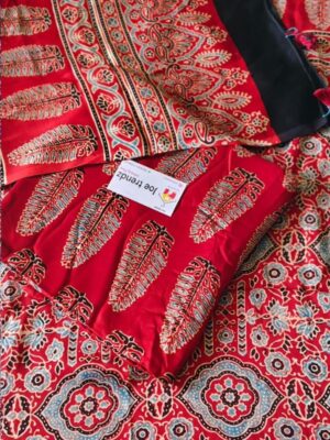 PURE MODAL SILK HANDBLOCK SALWAR SUITE (RED)