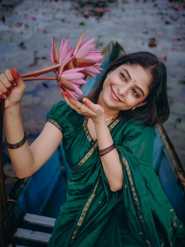PURE MAHESWARI COTTON SILK HANDLOOM SAREE-AKHILA GREEN