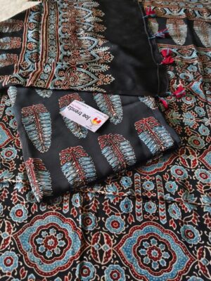 PURE MODAL SILK HANDBLOCK SALWAR SUITE (BLACK)