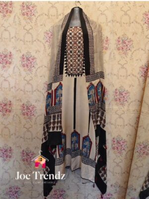 PURE MODAL SILK HANDBLOCK SALWAR SUITE (OFFWHITE)