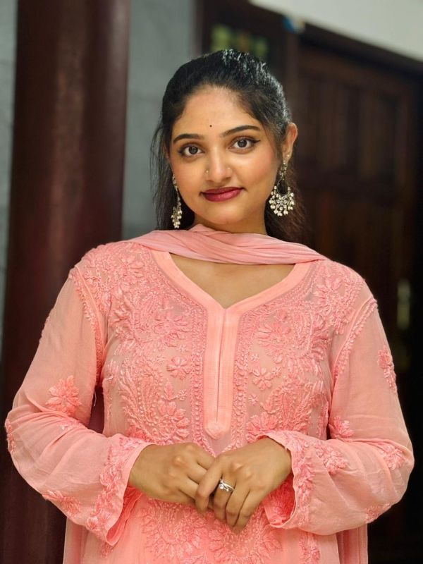 CHIKANKARI Viscose Georgette top and pant With 3D Work-shaded PEACH(DUPATTA INCLUDING) - Image 3