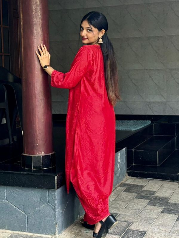 CHIKANKARI chanderi3D WORK-RED SHADE TOP - Image 7