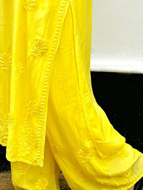 CHIKANKARI chanderi 3D WORK-YELLOW SHADE TOP - Image 11