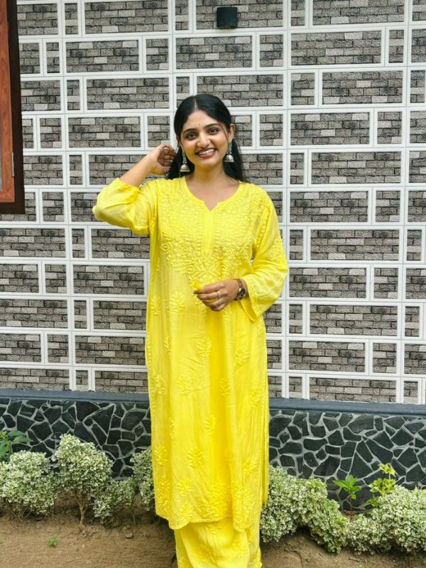 CHIKANKARI chanderi 3D WORK-YELLOW SHADE TOP - Image 10