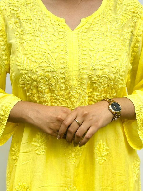 CHIKANKARI chanderi 3D WORK-YELLOW SHADE TOP - Image 7