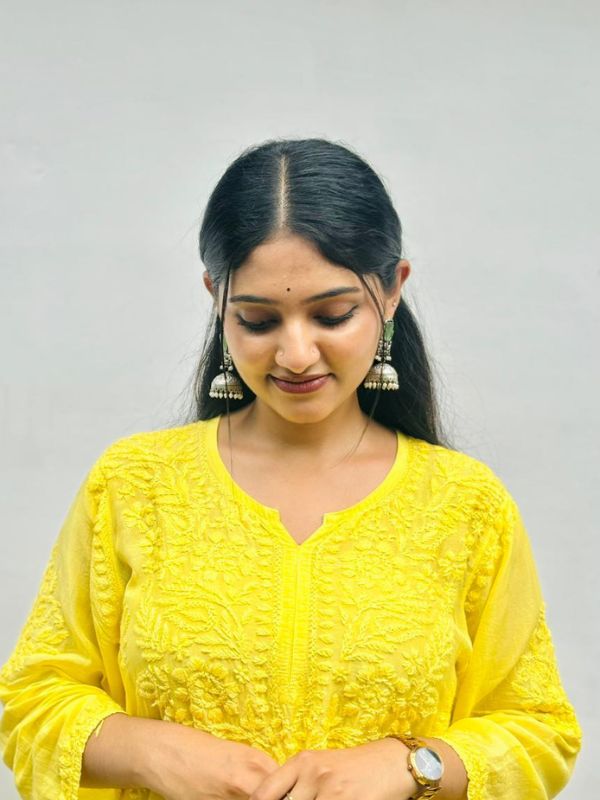 CHIKANKARI chanderi 3D WORK-YELLOW SHADE TOP - Image 6