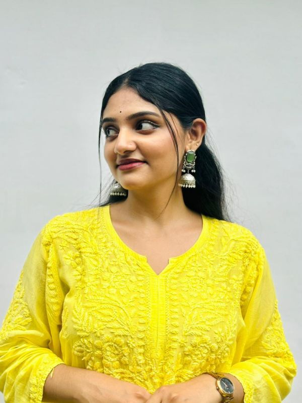 CHIKANKARI chanderi 3D WORK-YELLOW SHADE TOP - Image 4