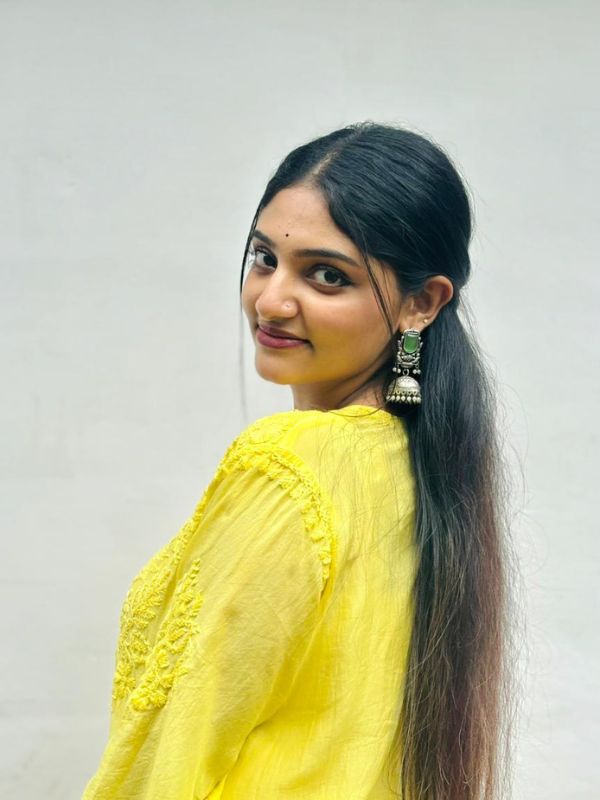 CHIKANKARI chanderi 3D WORK-YELLOW SHADE TOP - Image 2