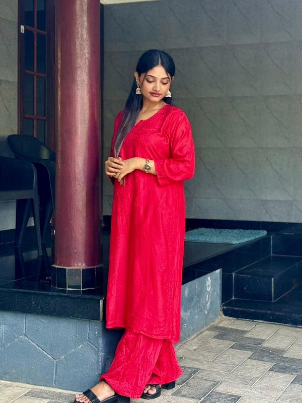 CHIKANKARI chanderi3D WORK-RED SHADE TOP - Image 4