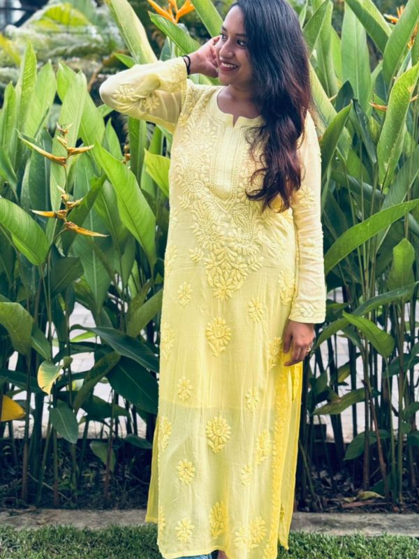 CHIKANKARI Viscose Georgette 3D work-YELLOW top - Image 3