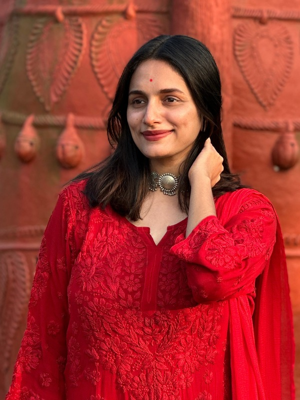 CHIKANKARI Viscose Georgette top and pant With 6D Work-RED(DUPATTA INCLUDING) - Image 8