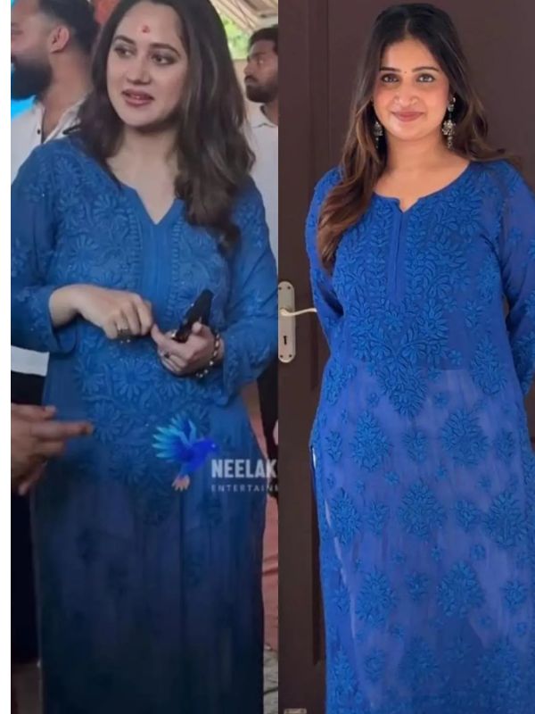 CHIKANKARI Viscose Georgette 6D work BLUE top (MIYA )