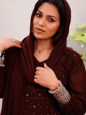 CHIKANKARI Viscose Georgette top and pant with mukesh- DEEP BROWN(DUPATTA INCLUDING)Rincy