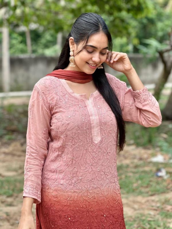 CHIKANKARI Viscose Georgette top and pant with mukesh-cameo shaded (DUPATTA INCLUDING) - Image 3