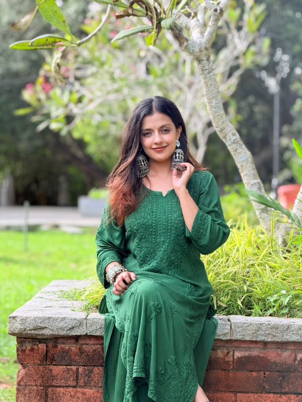 chikenkari modal top and bottom -Green