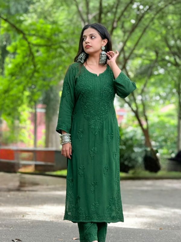 chikenkari modal top and bottom -Green - Image 2