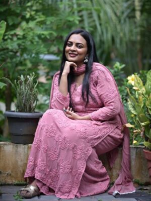 CHIKANKARI Viscose Georgette  top and pant With 6D Work-PASTAL PINK(DUPATTA INCLUDING)(aparna)