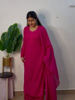 CHIKANKARI Viscose Georgette  top and pant with mukesh-  MAJANTHA(DUPATTA INCLUDING)