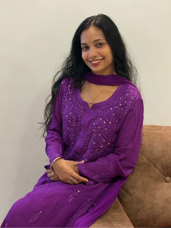 CHIKANKARI Viscose Georgette top and pant with mukesh- purple(DUPATTA INCLUDING) - Image 3