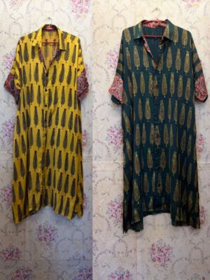 Khaftan shirt in pure modal silk -LEAF